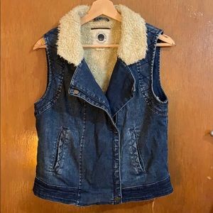 Sherpa denim quilted moto vest